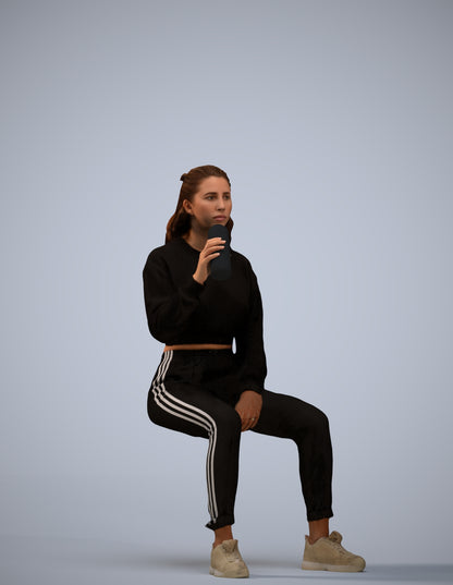 scanned 3D woman sport sitting, photogrammetry people for Enscape and V-Ray