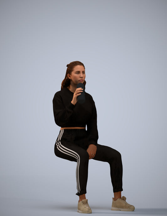 scanned 3D woman sport sitting, photogrammetry people for Enscape and V-Ray