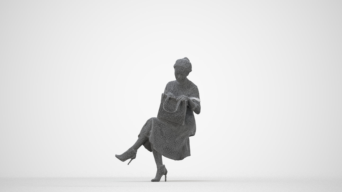 realistic 3D human woman casual mix, archviz people FBX OBJ for Blender, wireframe back view