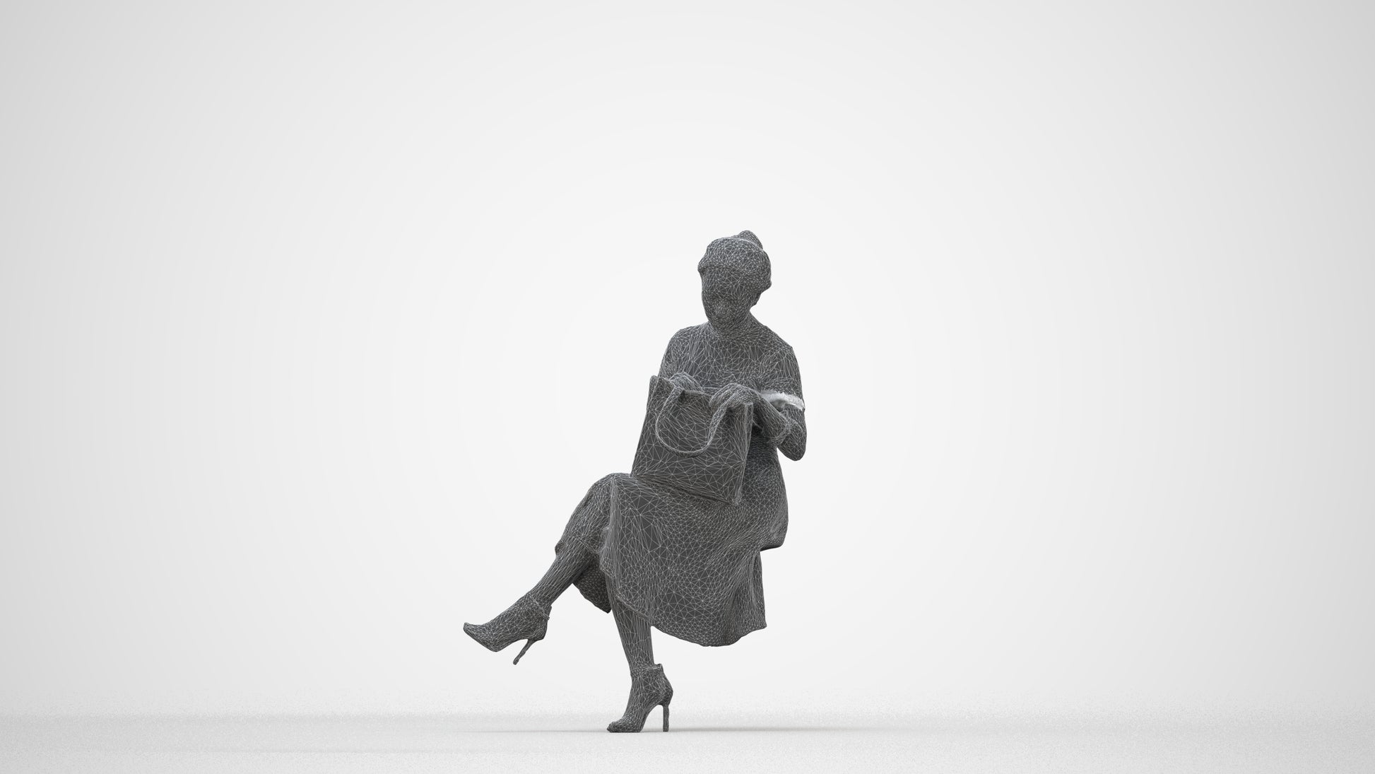 realistic 3D human woman casual mix, archviz people FBX OBJ for Blender, wireframe back view