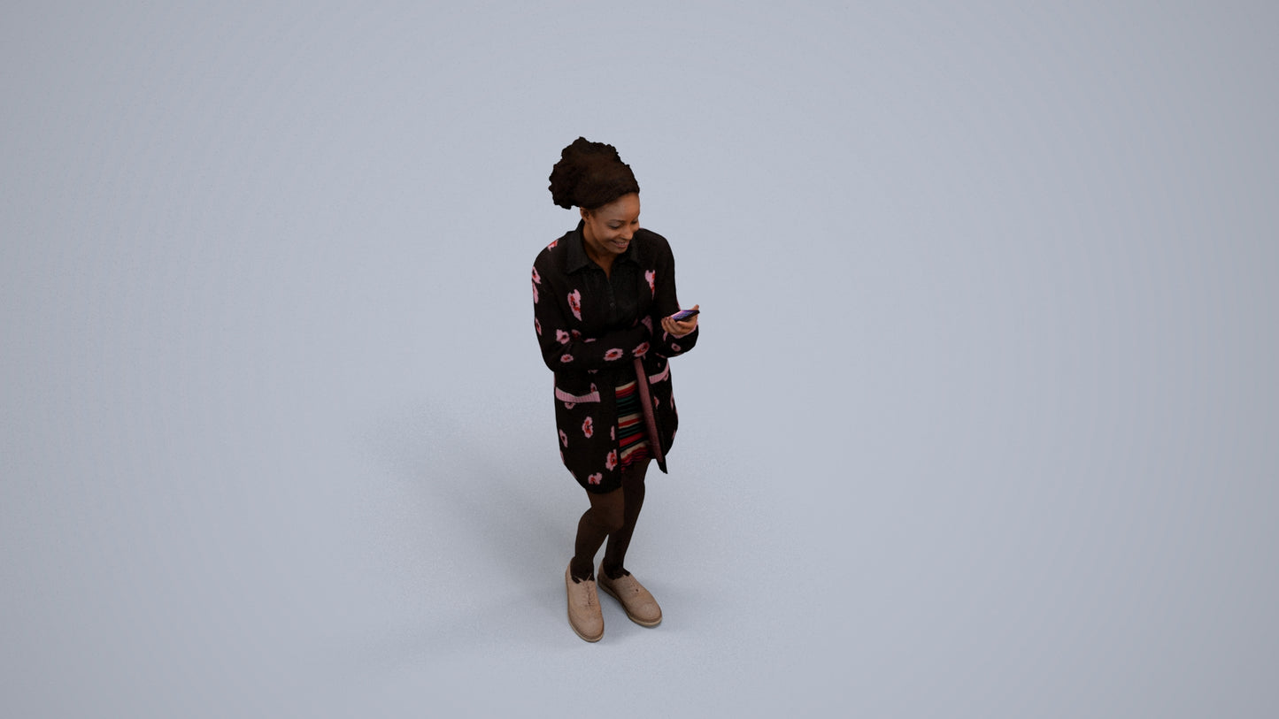 realistic 3D woman casual standing, scanned archviz people for Blender and 3ds Max, back view render