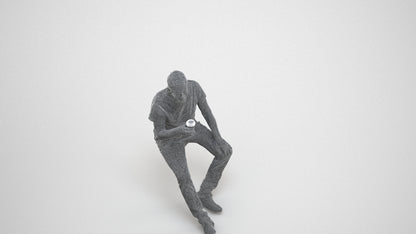 scanned 3D senior man casual sitting, photogrammetry people for Enscape and V-Ray, wireframe three-quarter view