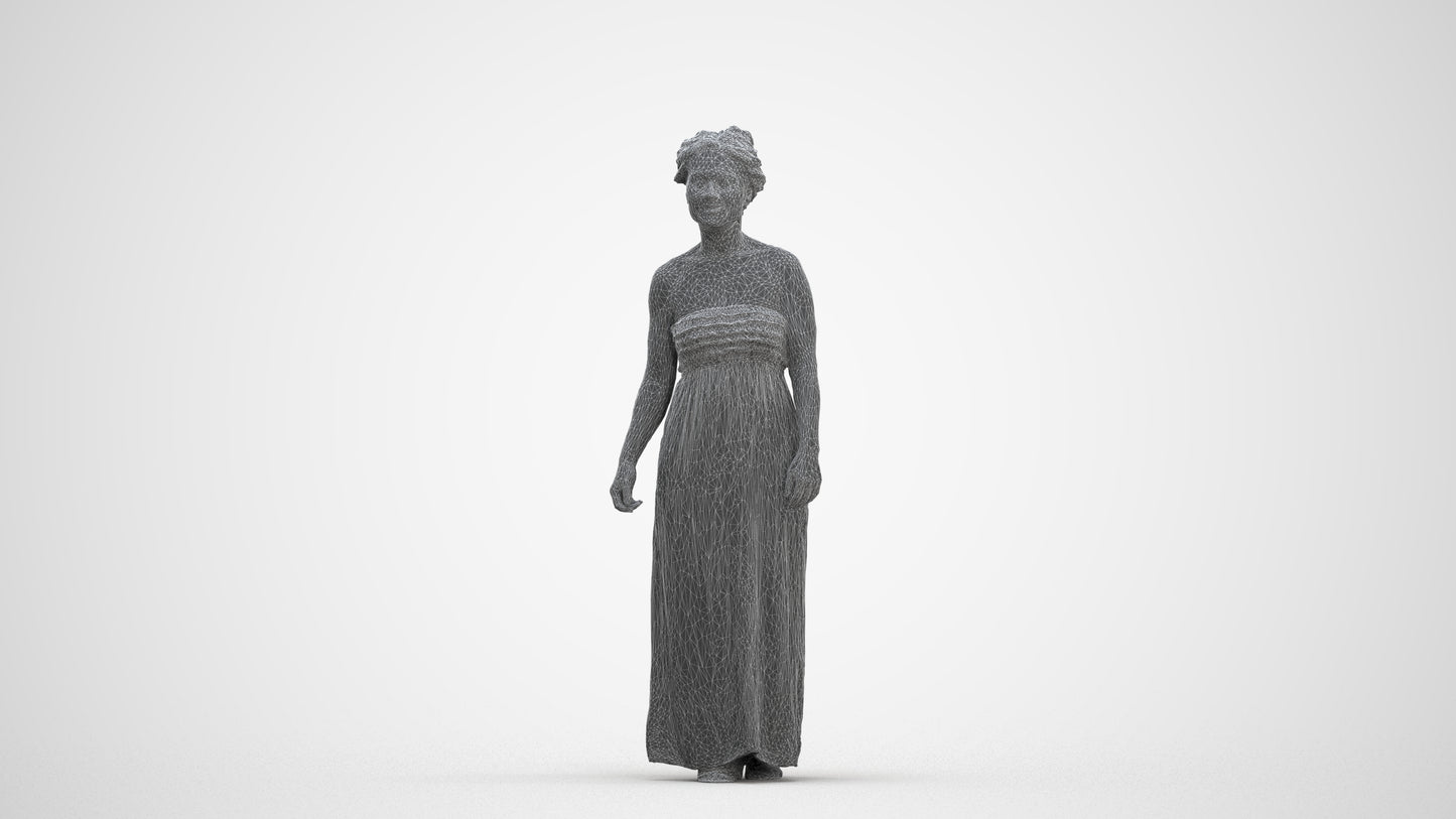 3D human model woman casual standing, photogrammetry scanned person for archviz, three-quarter front view render