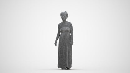 3D human model woman casual standing, photogrammetry scanned person for archviz, three-quarter front view render