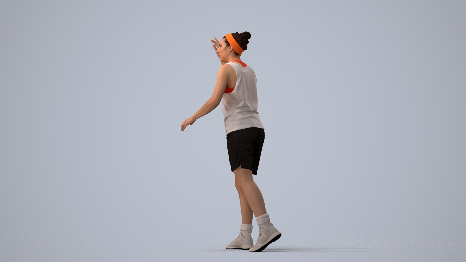 realistic 3D woman sport, scanned archviz people for Blender and 3ds Max, three-quarter view render