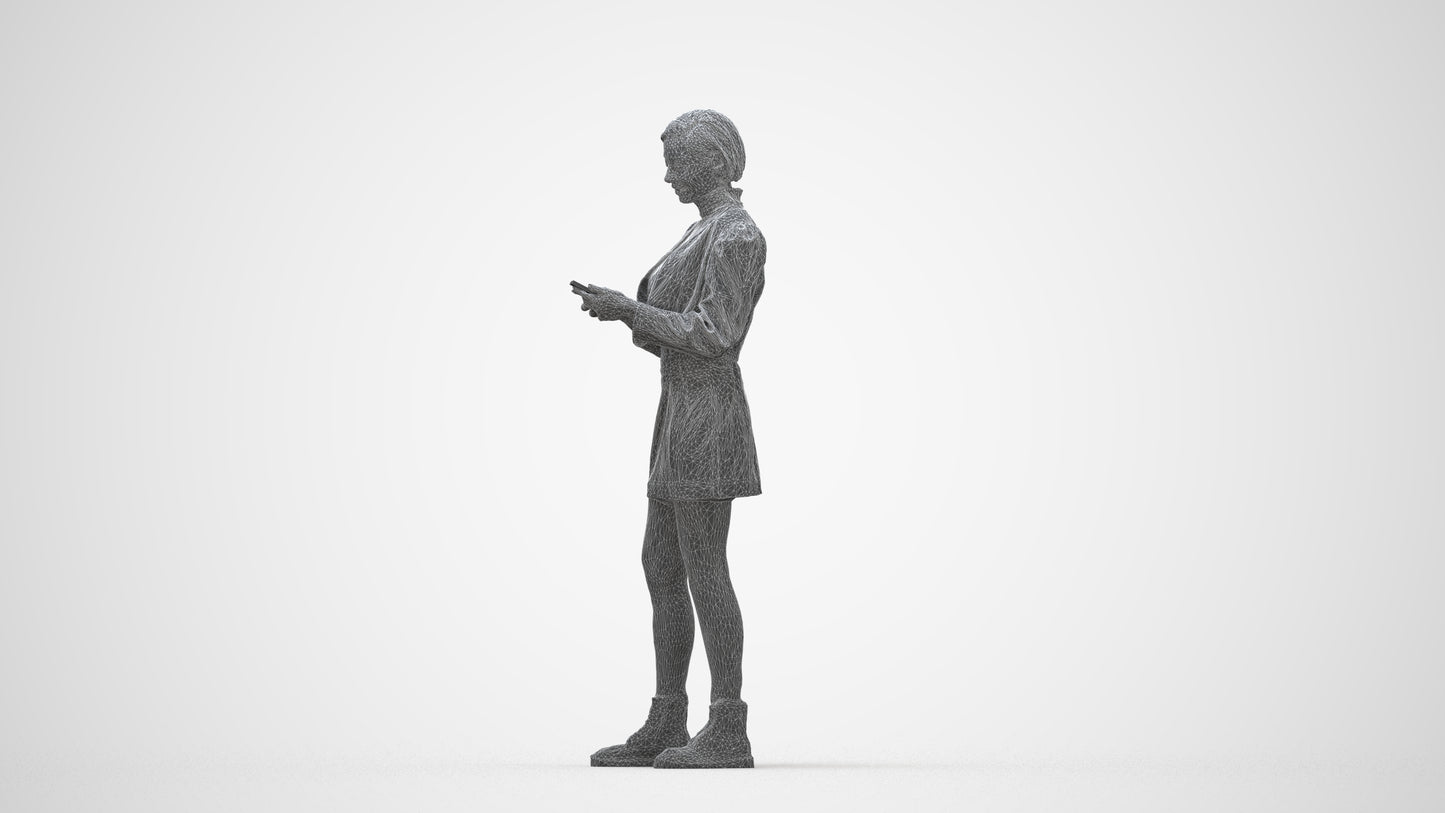photogrammetry 3D woman casual standing, realistic human model archviz FBX, wireframe back view