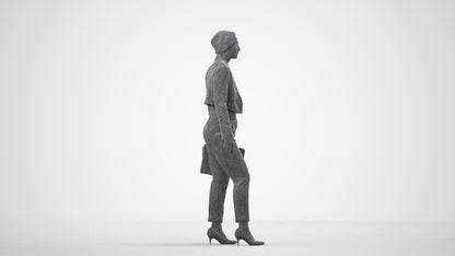 3D human model woman business, photogrammetry scanned person for archviz, wireframe side view