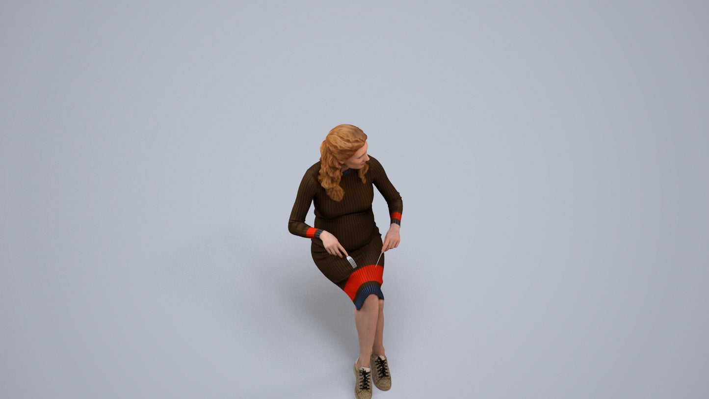 3D people model woman casual sitting, scanned human for 3ds Max rendering, back view render