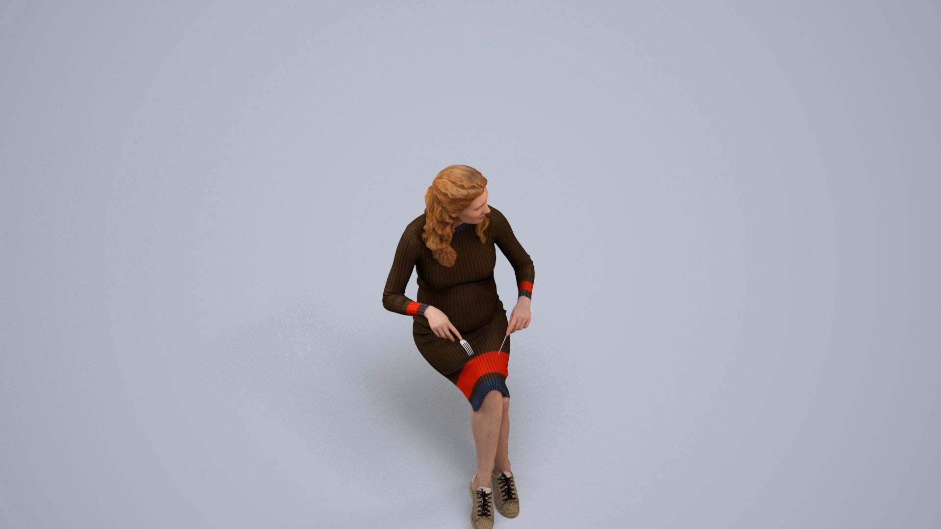 3D people model woman casual sitting, scanned human for 3ds Max rendering, back view render