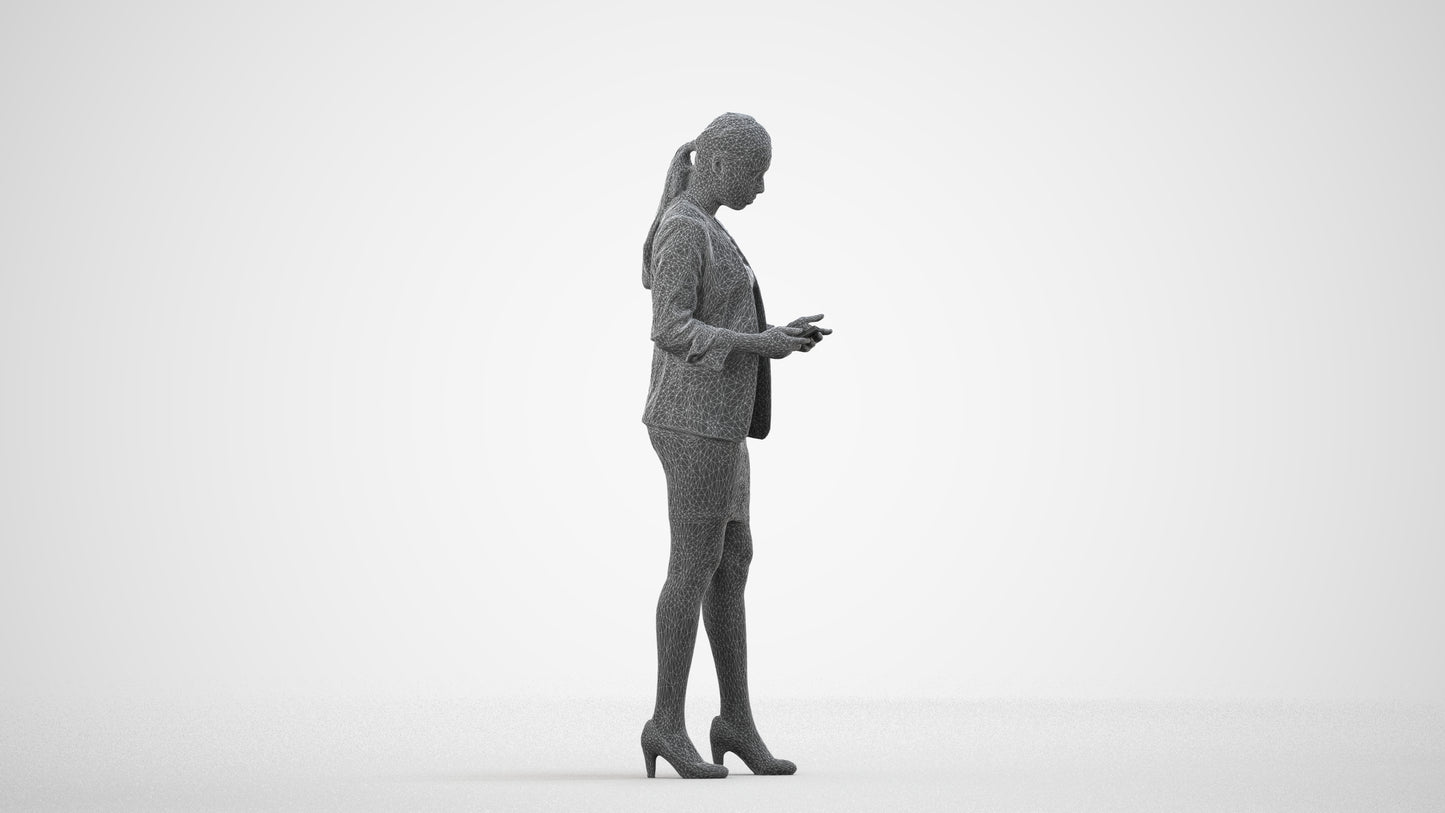 3D people model woman business, scanned human for 3ds Max rendering, wireframe side view