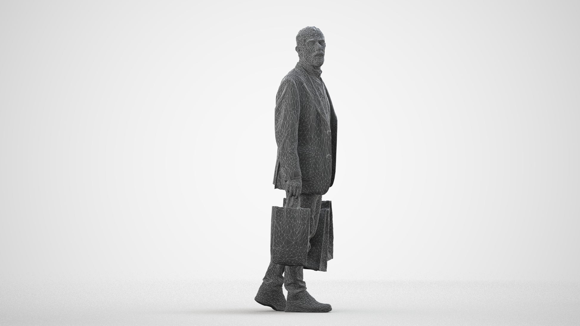 photogrammetry 3D senior man casual business, realistic human model archviz FBX, wireframe side view