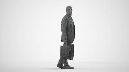 photogrammetry 3D senior man casual business, realistic human model archviz FBX, wireframe side view