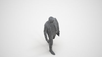 3D people model man casual walking, scanned human for 3ds Max rendering, wireframe three-quarter view