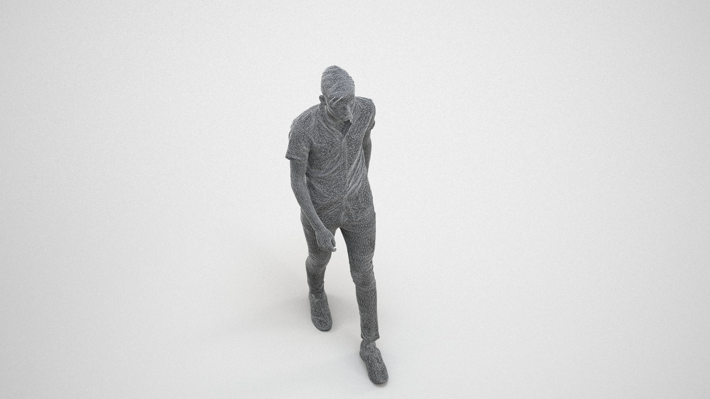 realistic 3D man casual walking, scanned archviz people for Blender and 3ds Max, wireframe three-quarter view