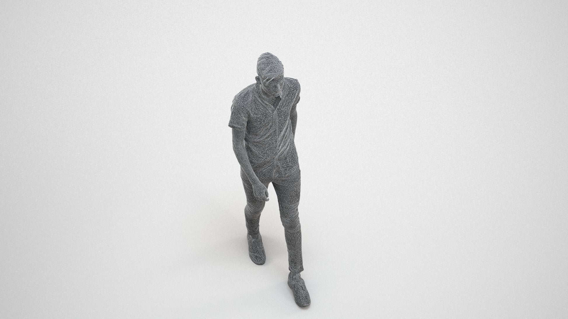 realistic 3D man casual walking, scanned archviz people for Blender and 3ds Max, wireframe three-quarter view