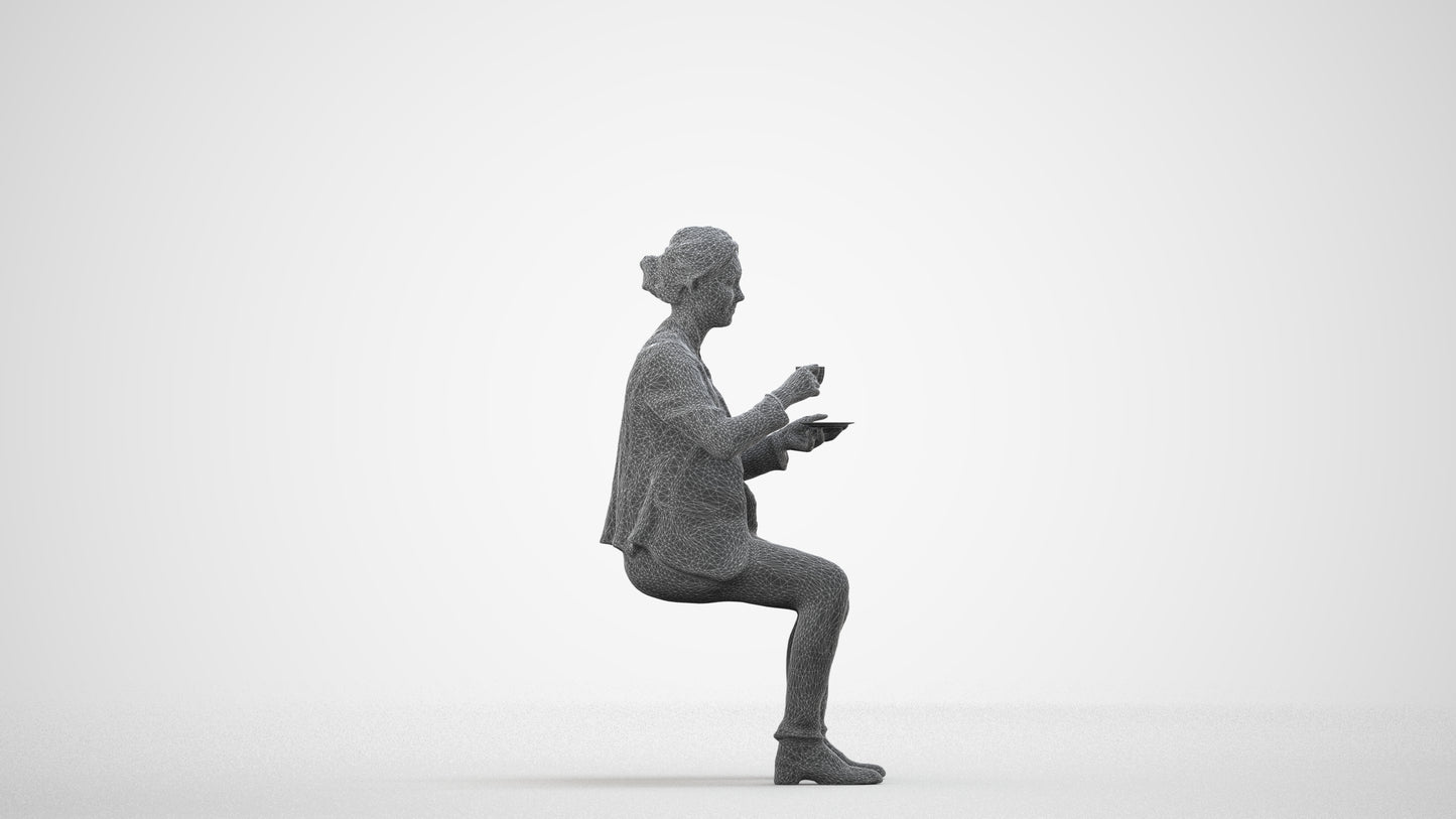 scanned 3D woman business, photogrammetry people for Enscape and V-Ray, wireframe side view