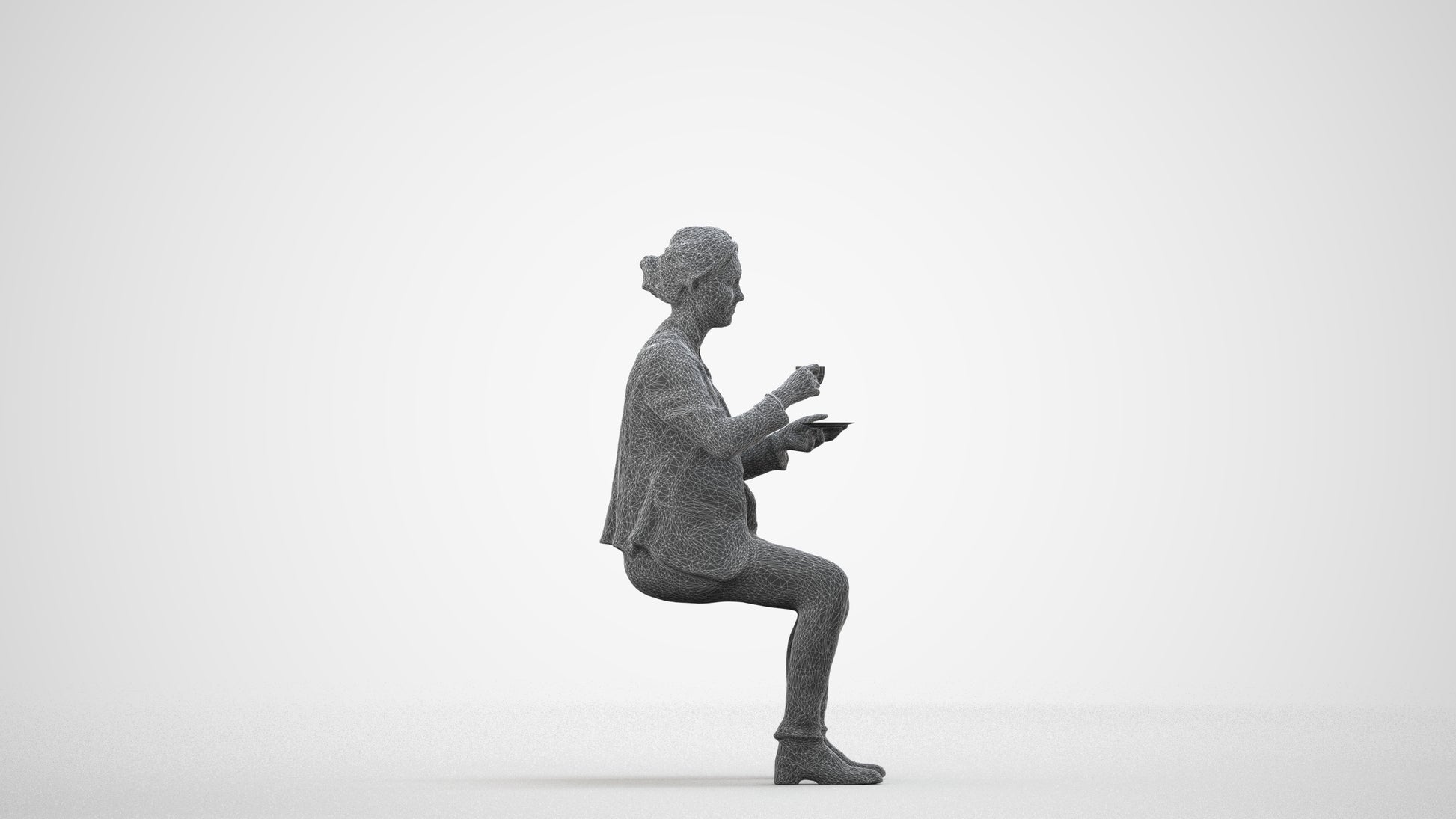 scanned 3D woman business, photogrammetry people for Enscape and V-Ray, wireframe side view