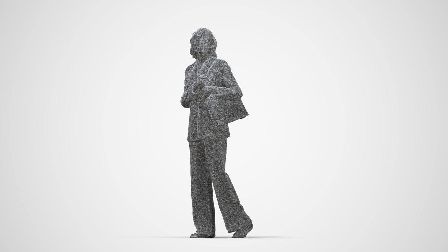 realistic 3D people senior woman business, render-ready for V-Ray and Corona, FBX OBJ, wireframe back view