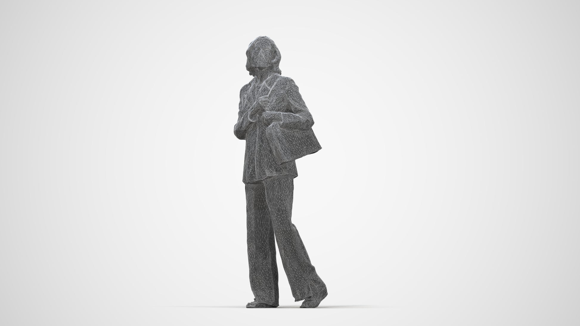 realistic 3D people senior woman business, render-ready for V-Ray and Corona, FBX OBJ, wireframe back view