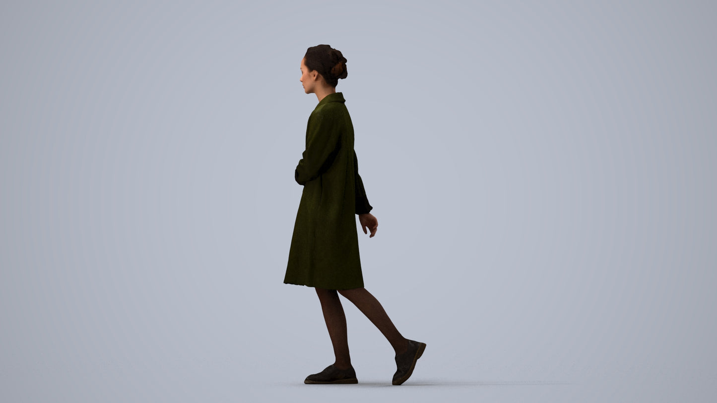 realistic 3D woman casual walking, scanned archviz people for Blender and 3ds Max, three-quarter view render