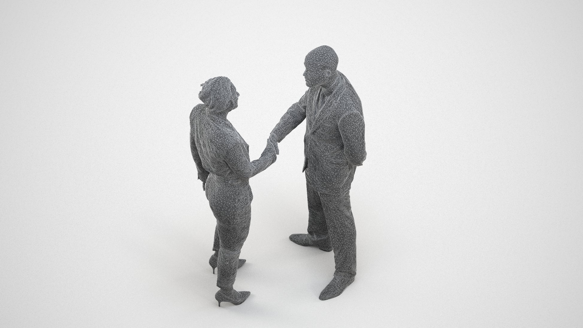3D scanned woman business, photorealistic archviz people for Enscape and SketchUp, wireframe three-quarter view