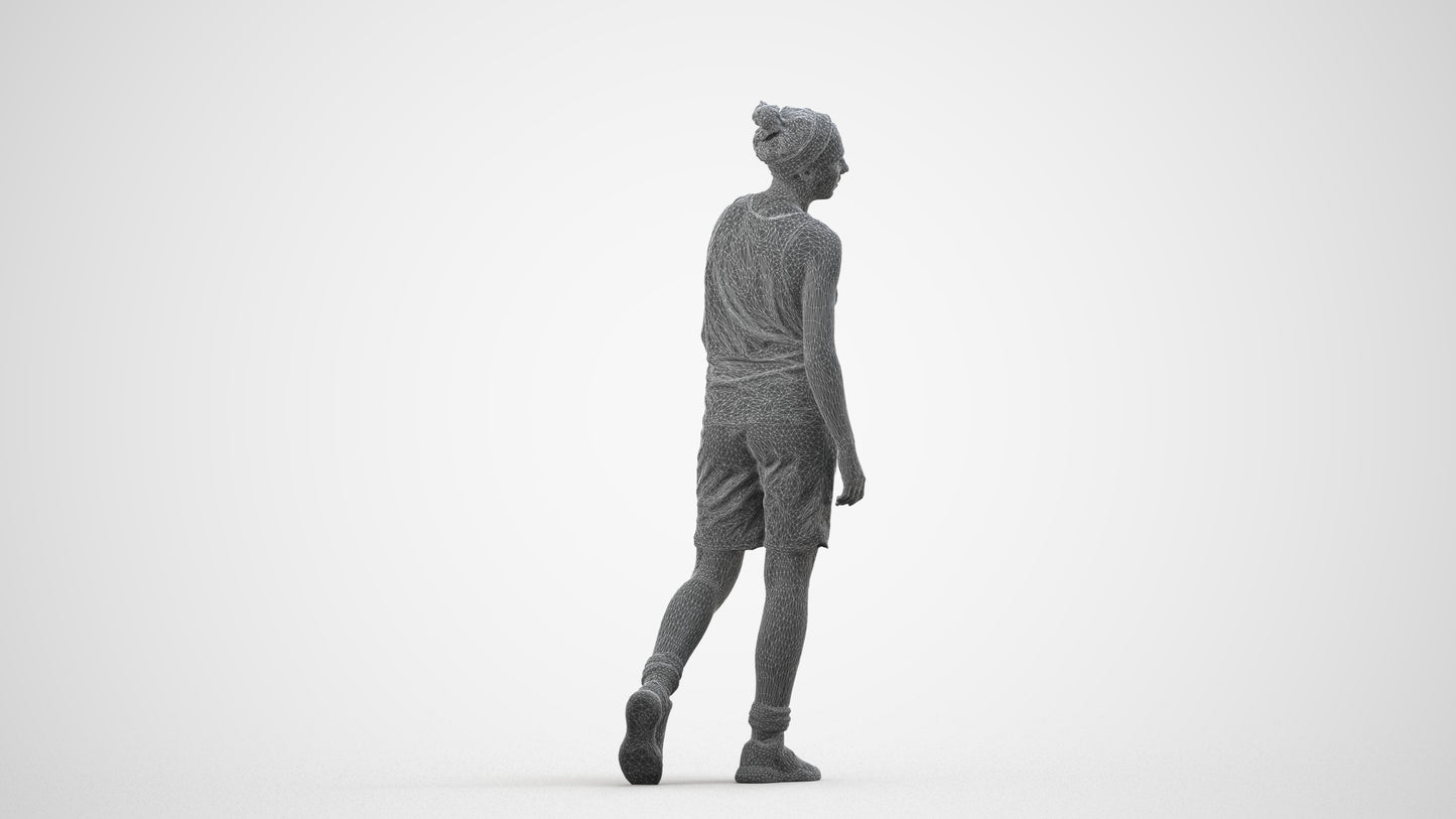 realistic 3D human woman sport, archviz people FBX OBJ for Blender, wireframe side view