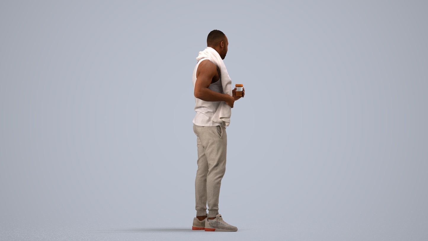 realistic 3D people man casual sport, render-ready for V-Ray and Corona, FBX OBJ, side view render