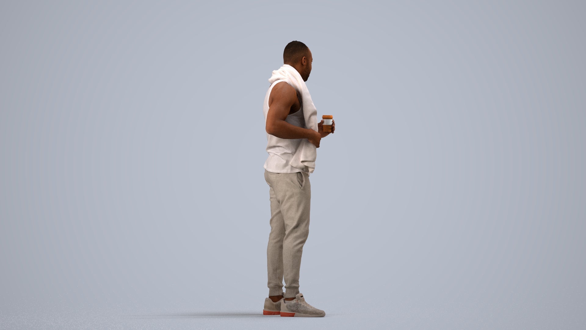 realistic 3D people man casual sport, render-ready for V-Ray and Corona, FBX OBJ, side view render