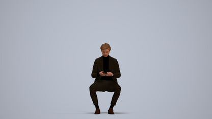 photogrammetry 3D man business sitting, realistic human model archviz FBX, standing pose render