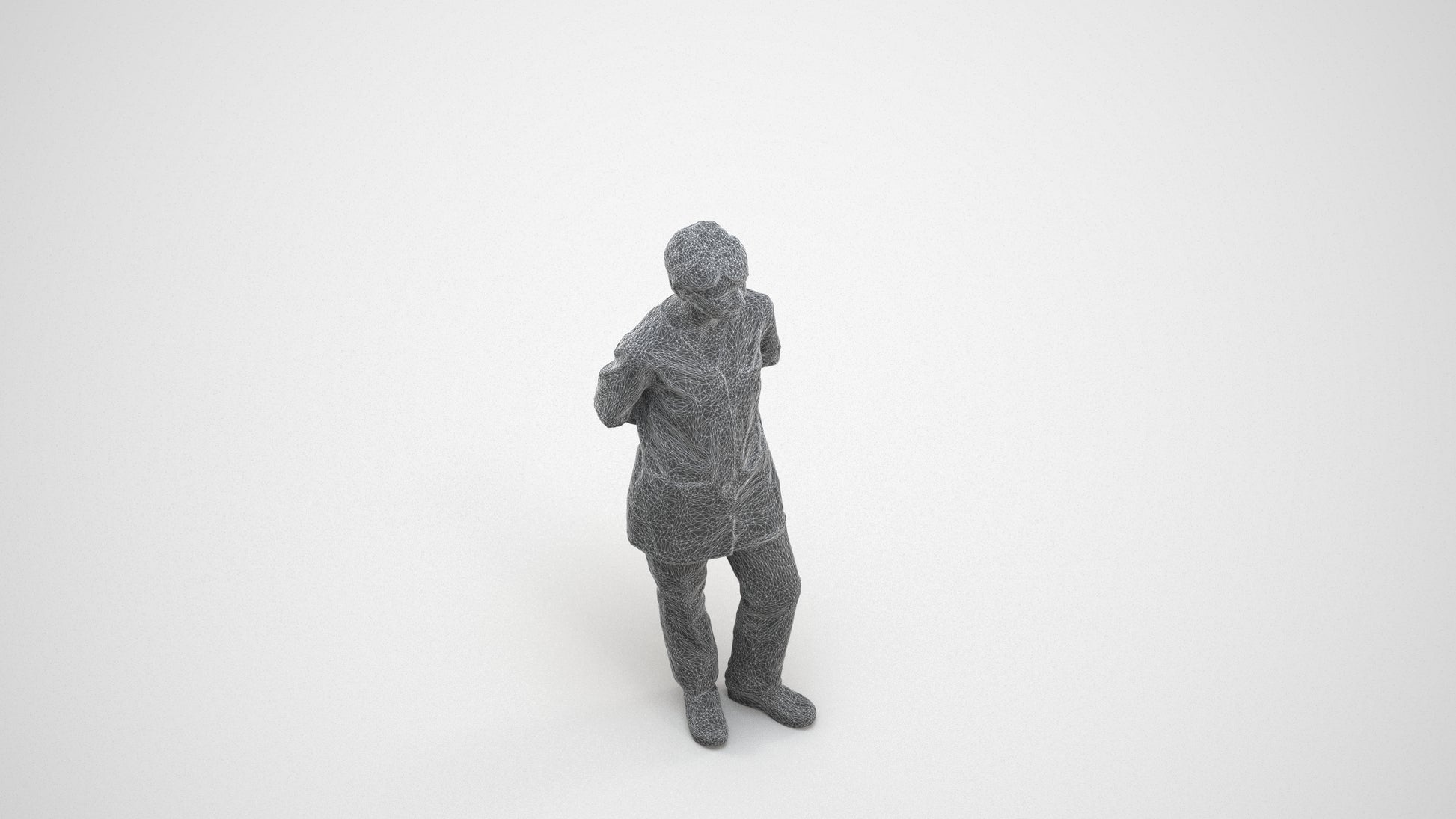 realistic 3D human senior woman medical, archviz people FBX OBJ for Blender, wireframe three-quarter view