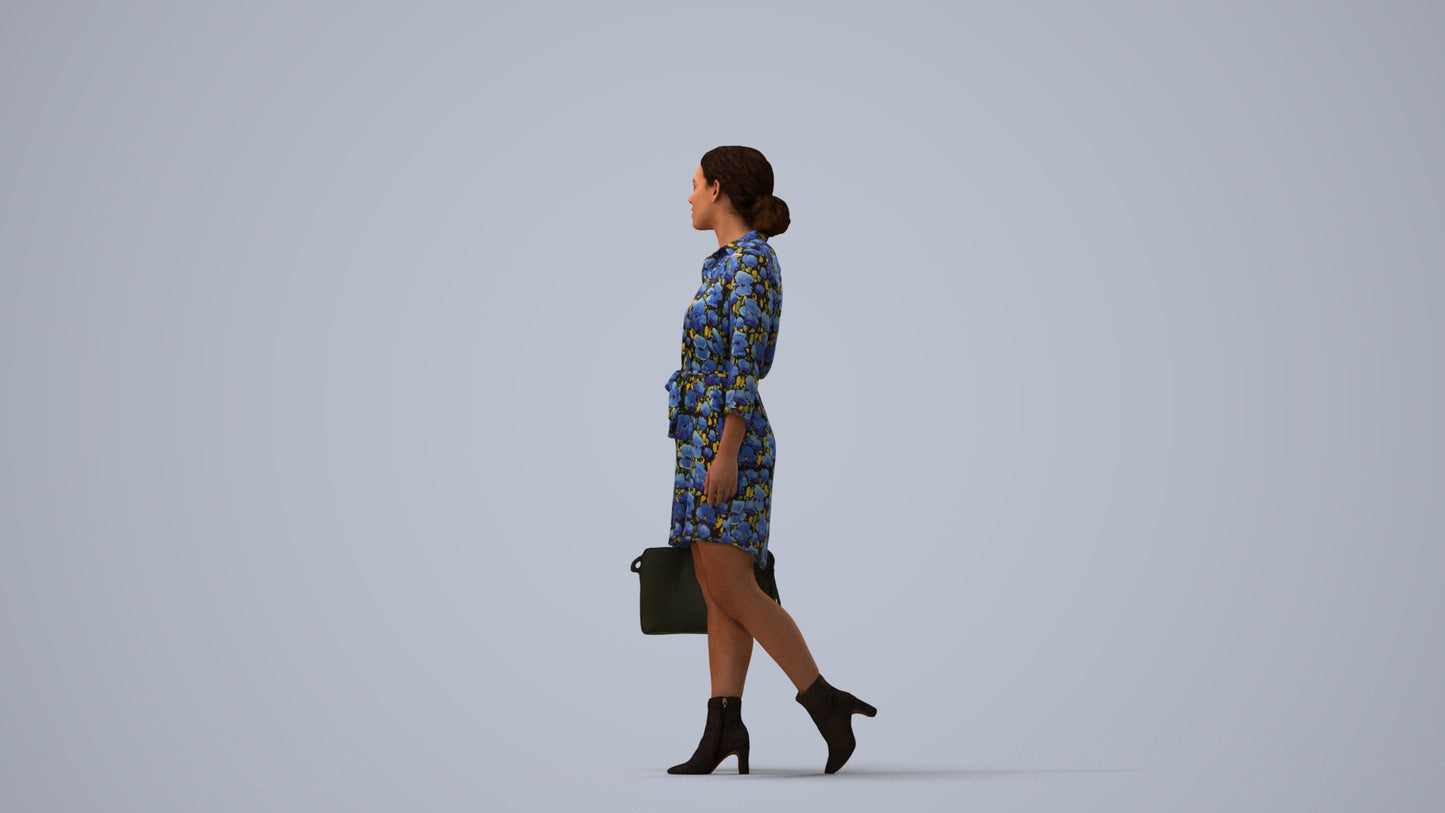 realistic 3D people woman casual standing, render-ready for V-Ray and Corona, FBX OBJ, three-quarter view render