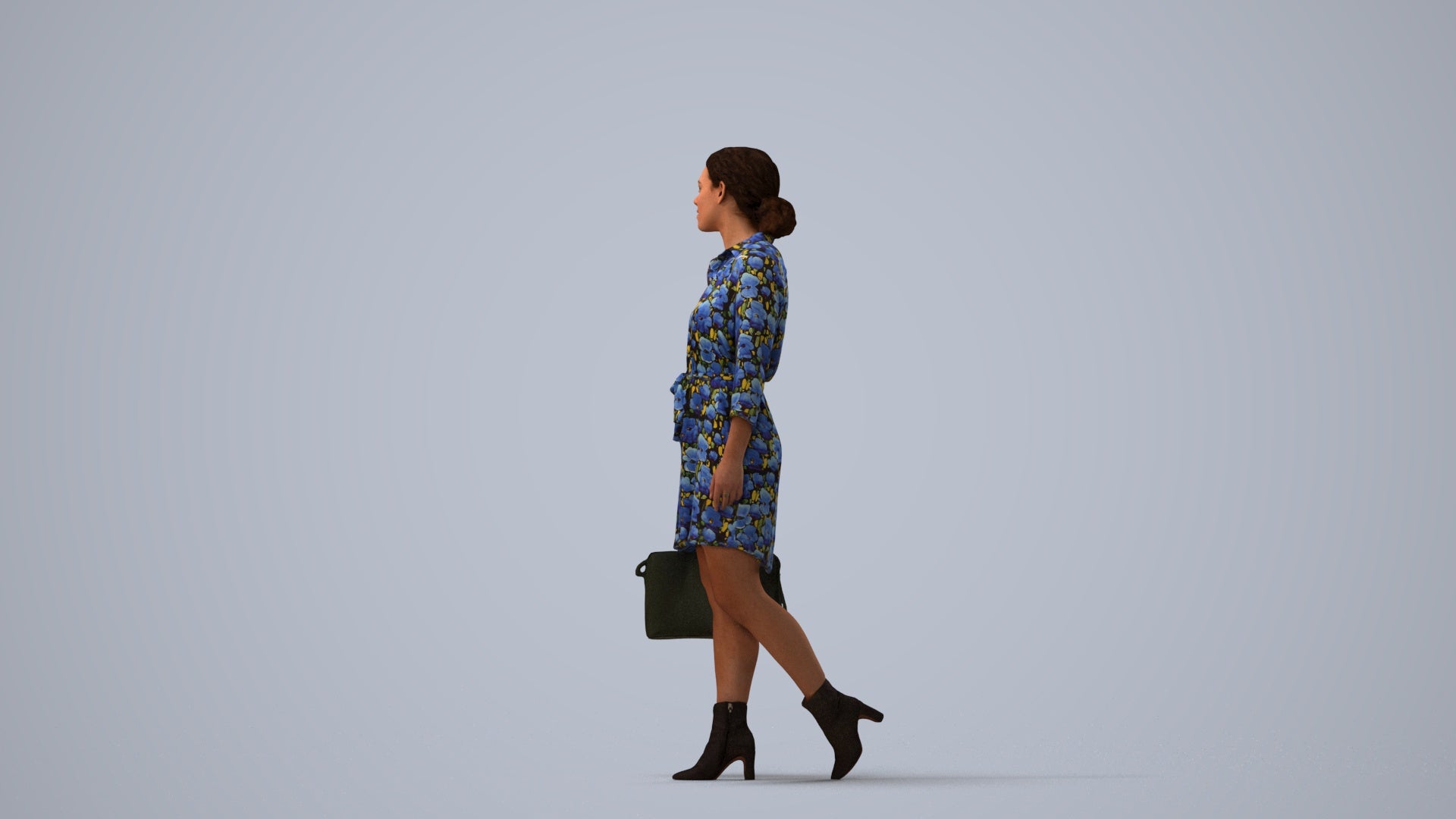 realistic 3D people woman casual standing, render-ready for V-Ray and Corona, FBX OBJ, three-quarter view render