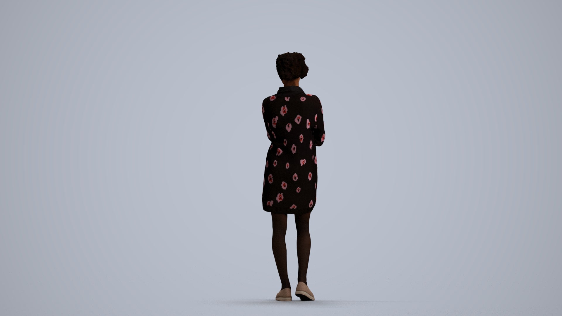 realistic 3D woman casual standing, scanned archviz people for Blender and 3ds Max, front view render