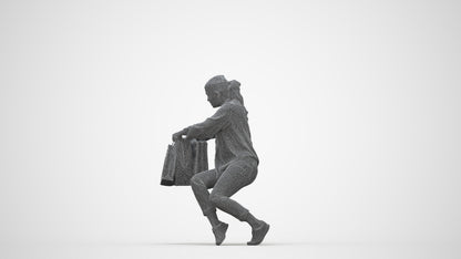 3D human model woman casual shopping, photogrammetry scanned person for archviz, wireframe back view