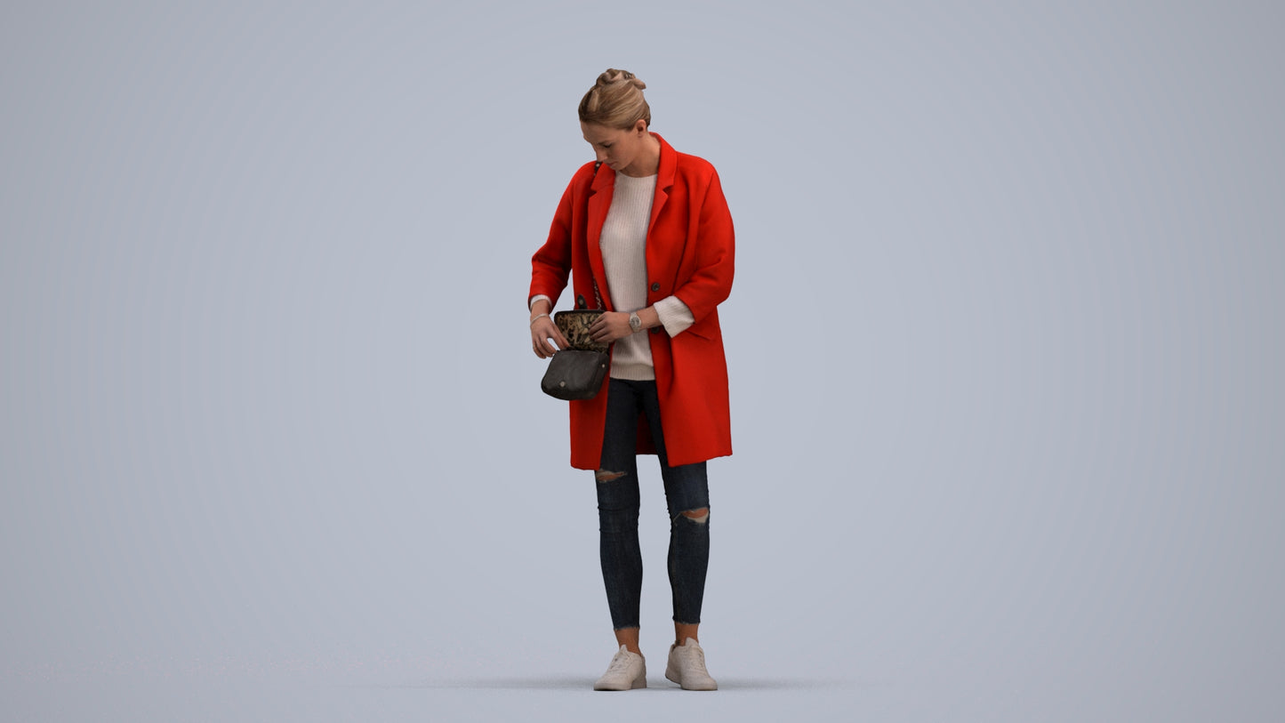 3D people model woman casual standing, scanned human for 3ds Max rendering, standing pose render