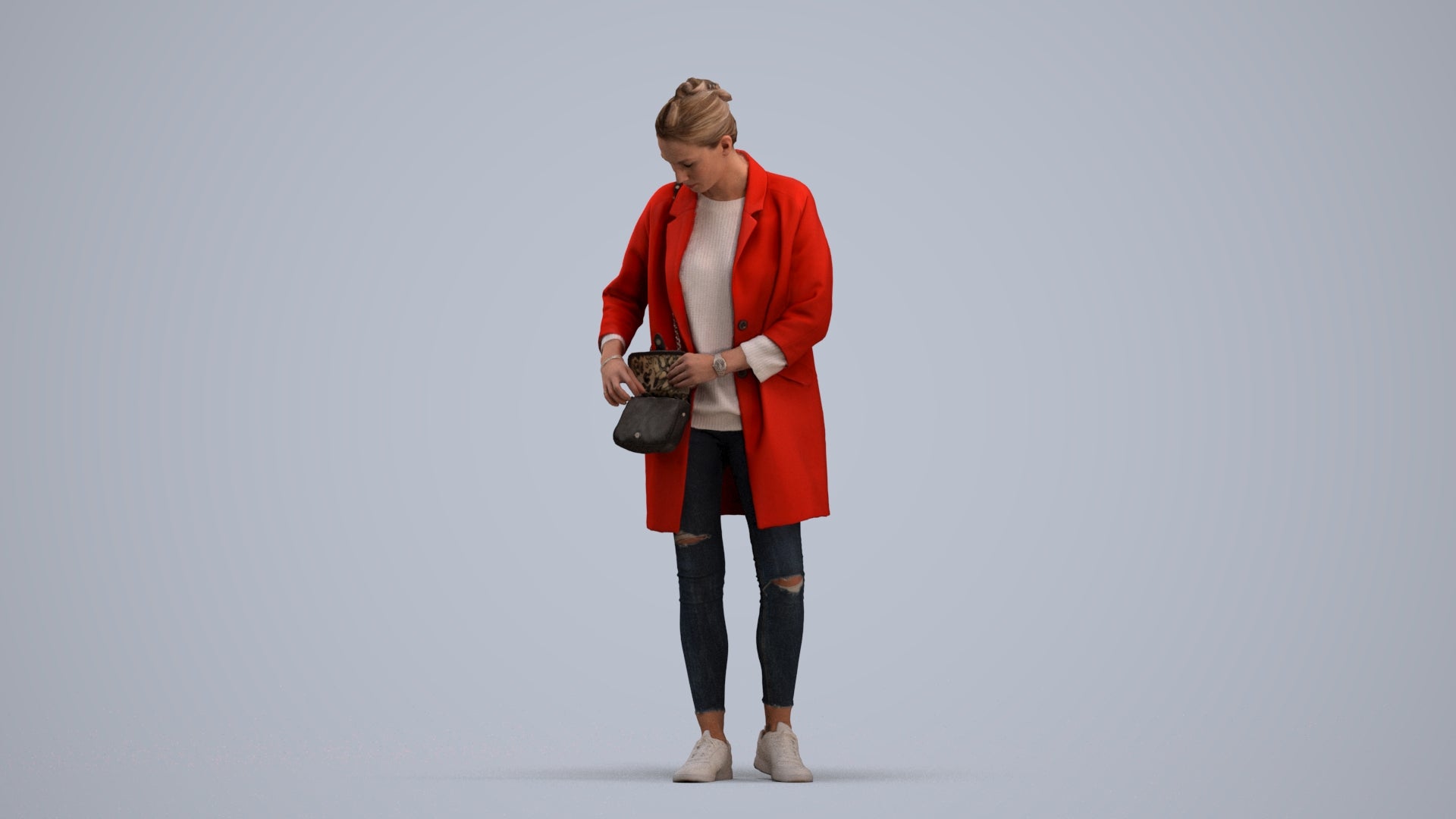 3D people model woman casual standing, scanned human for 3ds Max rendering, standing pose render