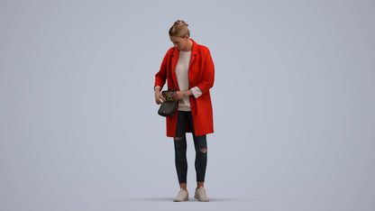 3D people model woman casual standing, scanned human for 3ds Max rendering, standing pose render