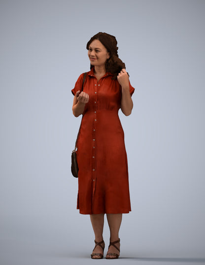 3D human model woman casual standing, photogrammetry scanned person for archviz