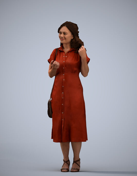 3D human model woman casual standing, photogrammetry scanned person for archviz
