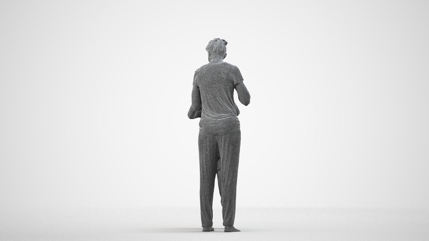 photogrammetry 3D girl mix, realistic human model archviz FBX, wireframe side view