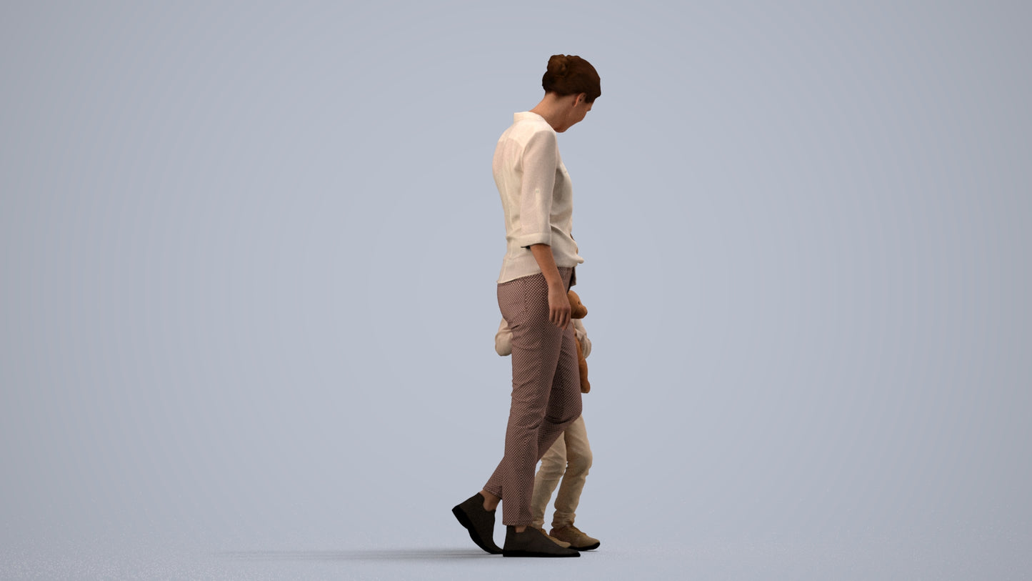 photogrammetry 3D girl casual kids, realistic human model archviz FBX, side view render