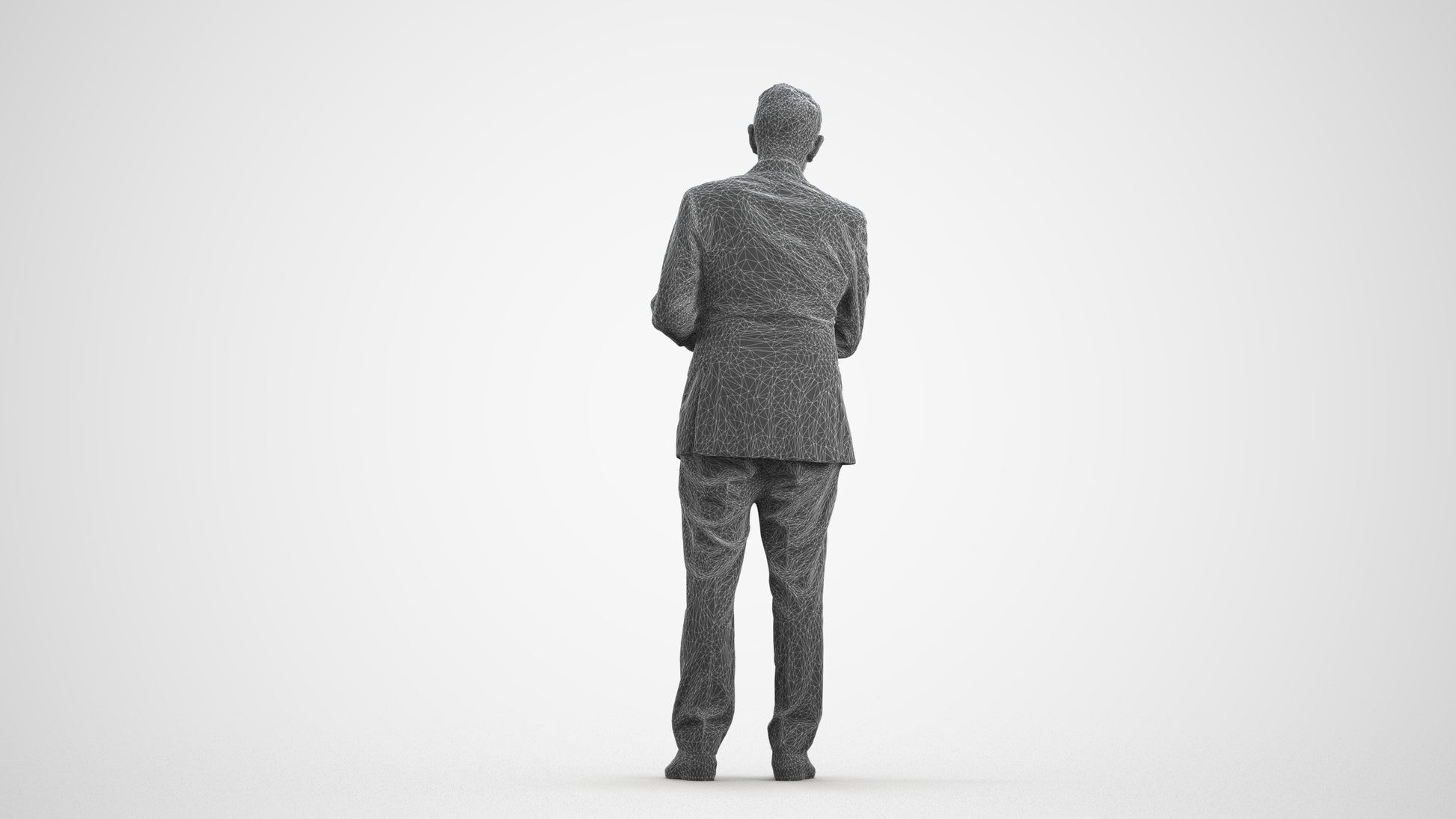 scanned 3D senior man business, photogrammetry people for Enscape and V-Ray, wireframe front view