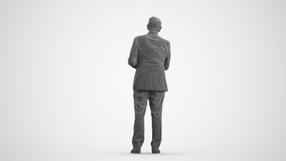 scanned 3D senior man business, photogrammetry people for Enscape and V-Ray, wireframe front view