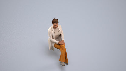 realistic 3D woman business sitting, scanned archviz people for Blender and 3ds Max, back view render