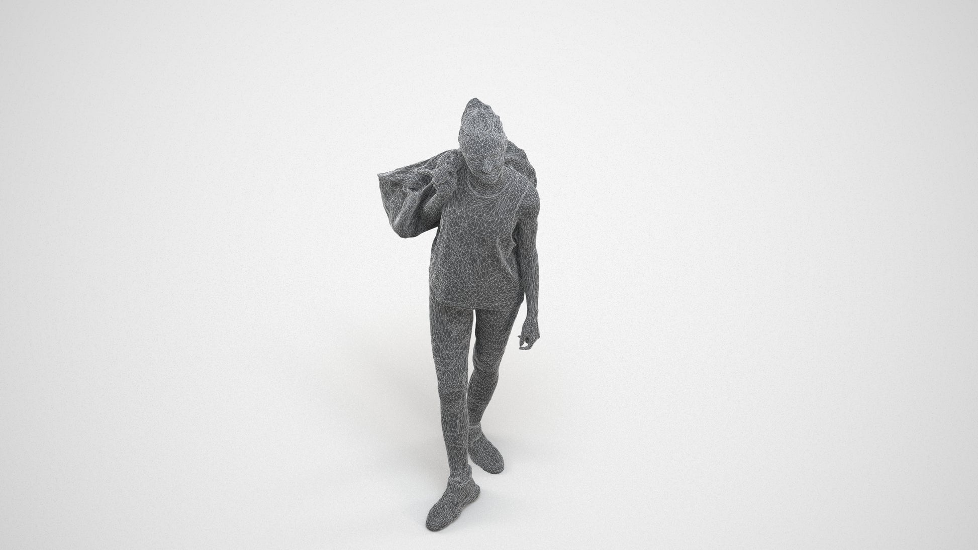 3D people model woman sport, scanned human for 3ds Max rendering, wireframe three-quarter view