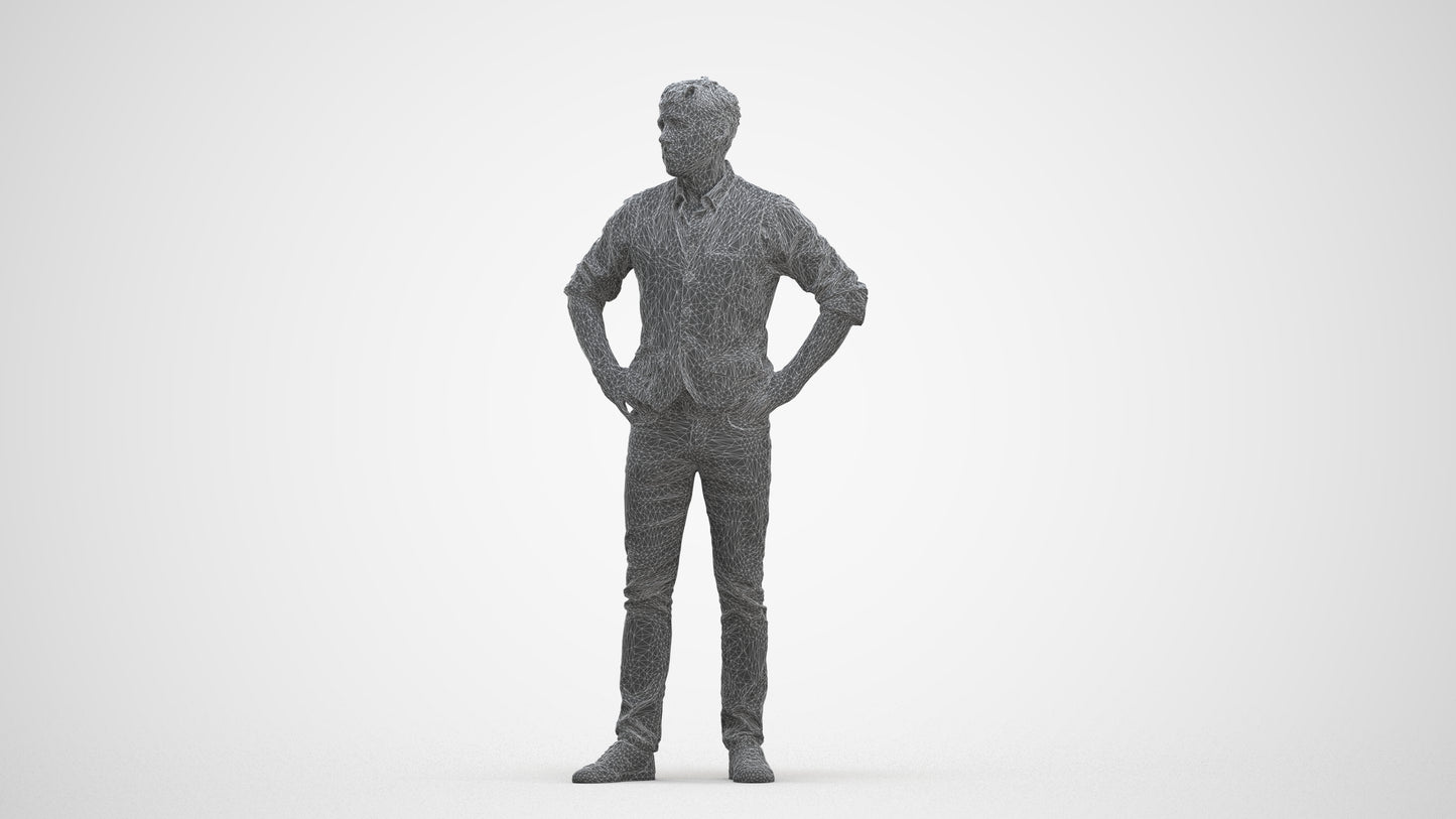 realistic 3D man casual standing, scanned archviz people for Blender and 3ds Max, three-quarter front view render