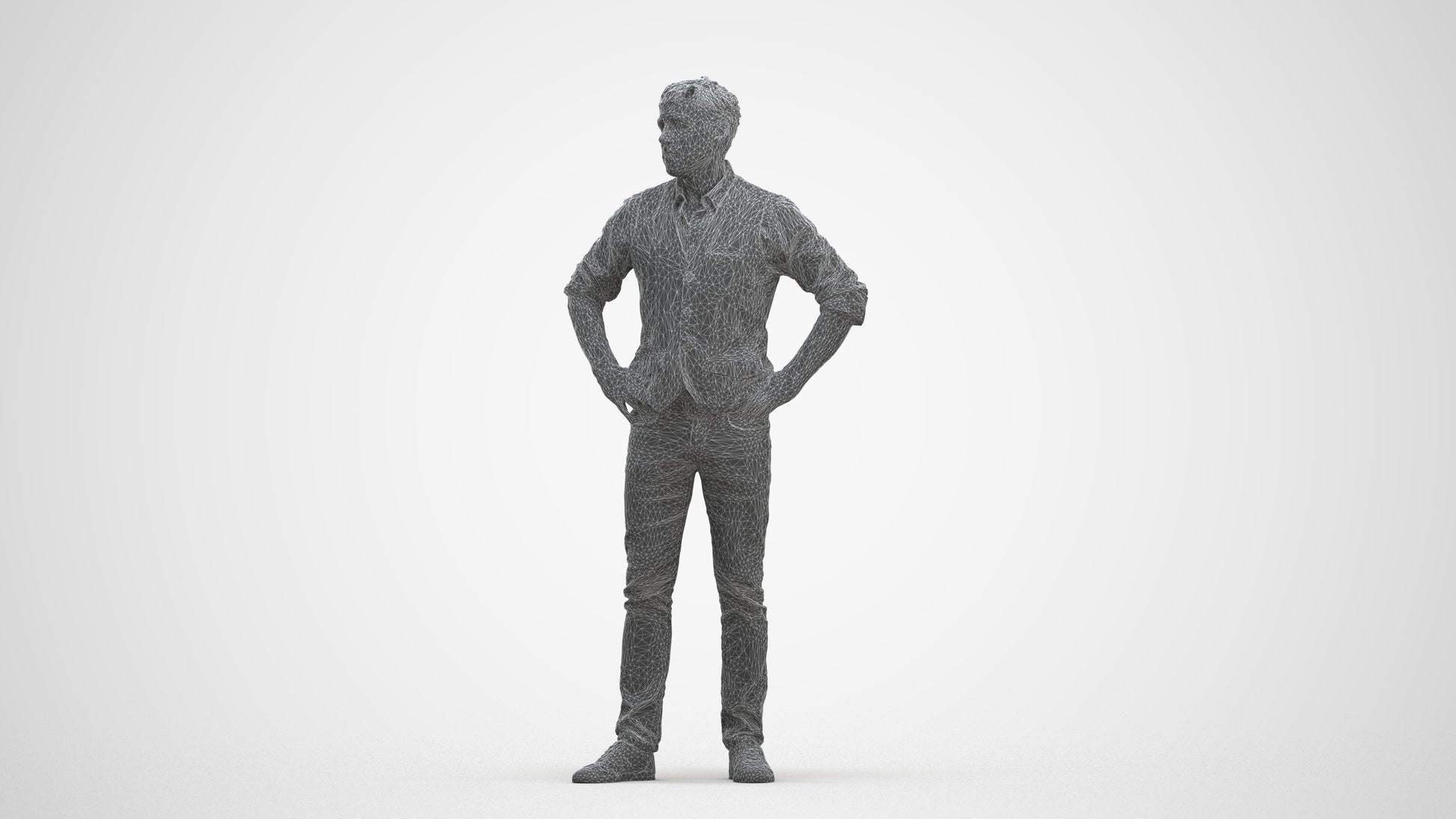 realistic 3D man casual standing, scanned archviz people for Blender and 3ds Max, three-quarter front view render