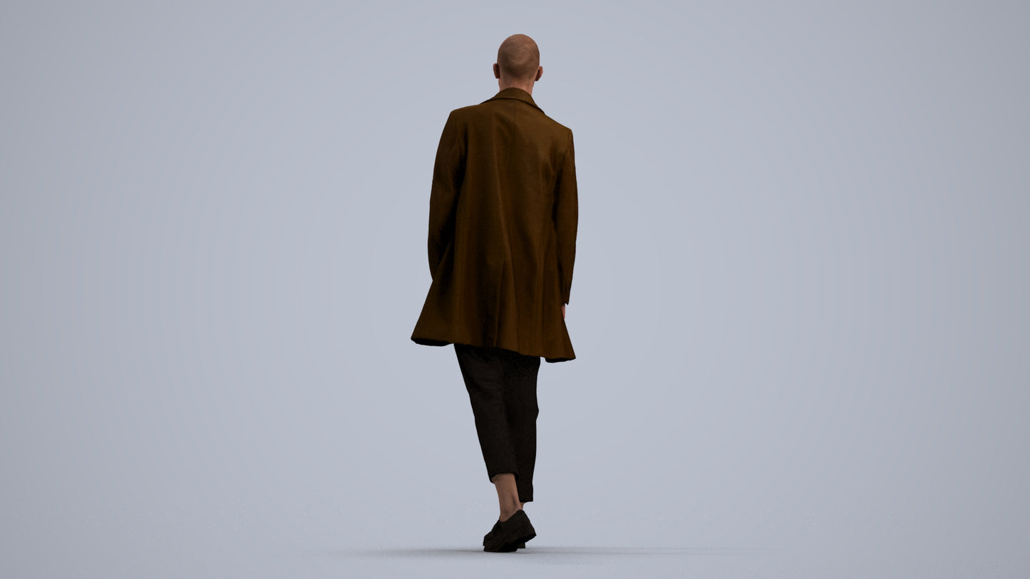 photogrammetry 3D man business walking, realistic human model archviz FBX, front view render