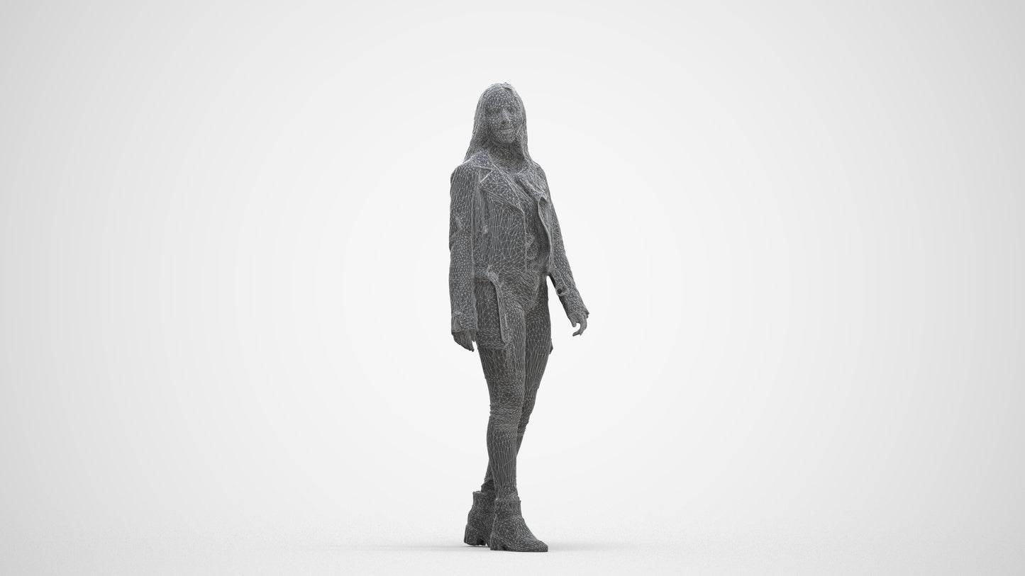 realistic 3D woman casual walking, scanned archviz people for Blender and 3ds Max, three-quarter front view render