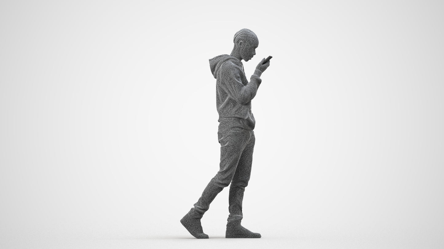 3D people model boy casual kids, scanned human for 3ds Max rendering, wireframe side view